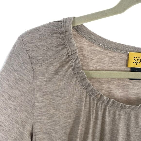 St. John Spa Women’s M Pleated Scoop Neck‎ Top Beige Gray Heather Neutral Soft - Picture 5 of 8